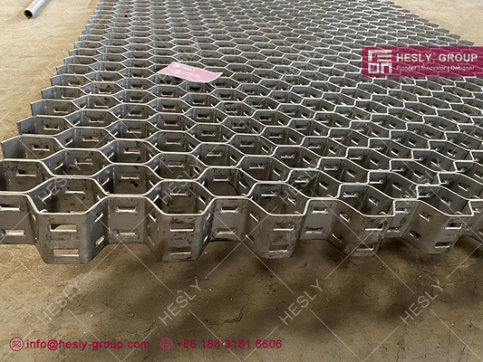 China Stainless Steel 321 Hexsteel for anti-abrasive Linings in Erosive Flue Gas | 25mm x2mm strips | 50mm hexagonal hole supplier